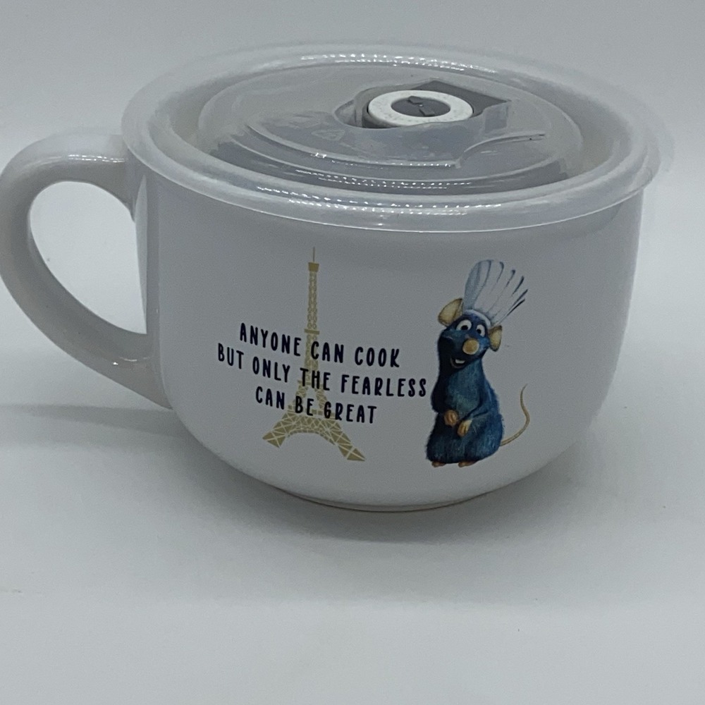 Ratatouille Disney Pixar Movie "Anyone Can Cook" Ceramic Soup Mug With Lid‎ EUC - Picture 2 of 10